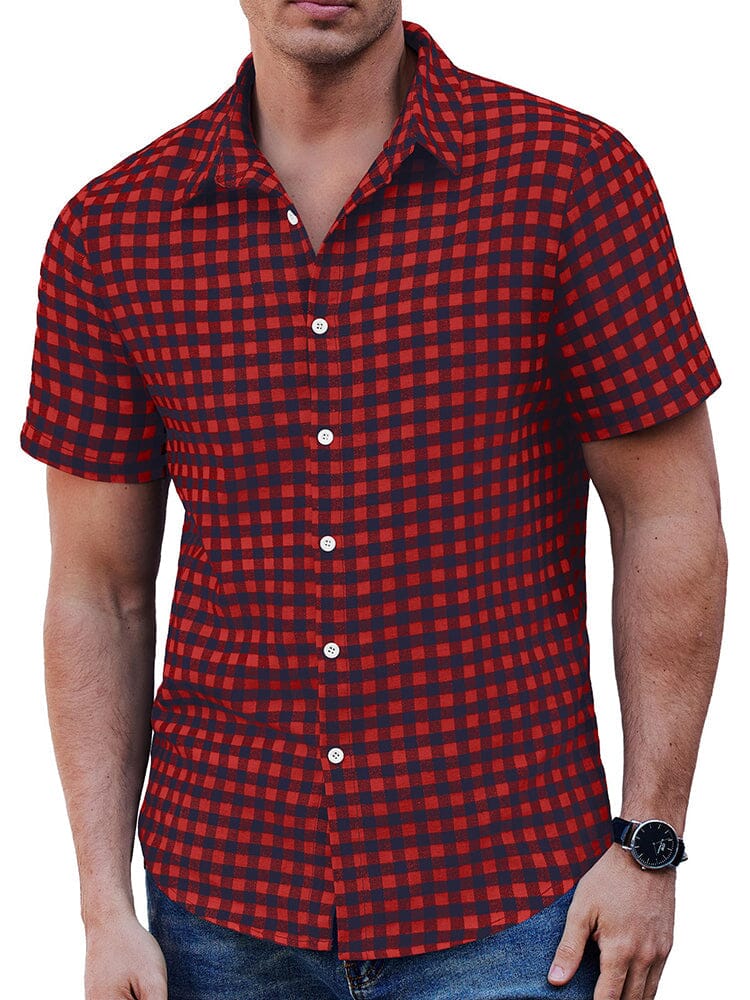 Classic Short Sleeve Checkered Shirt Shirts coofandy Red/Blue S 