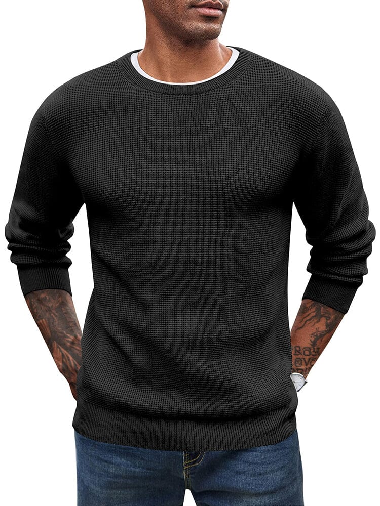 Classic Waffle Knitted Pullover Sweater (US Only) Sweater coofandy Black S 