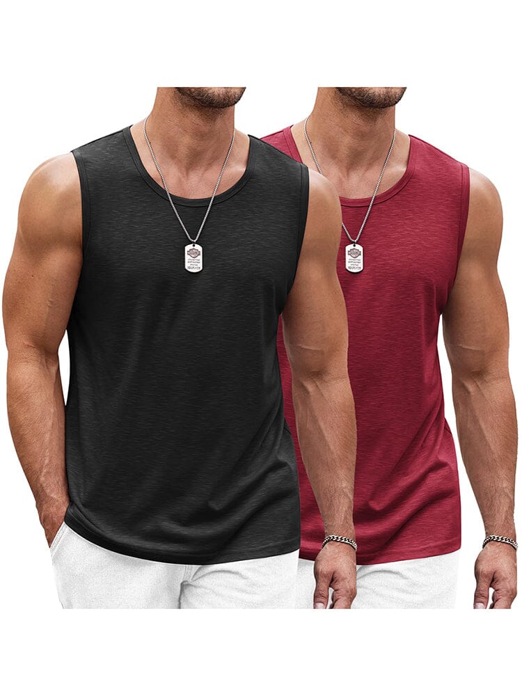 Classic 2-Pack Workout Tank Top (US Only) Tank Tops coofandy Black/Wine Red S 