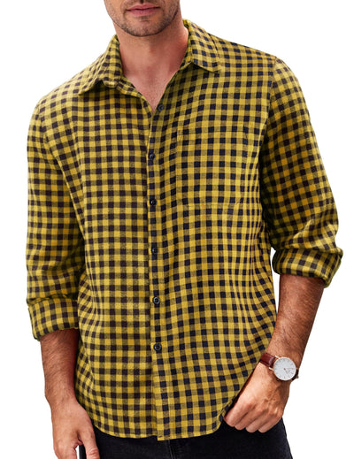 Casual Checked Flannel Shirt Shirts coofandy Black/Yellow S 