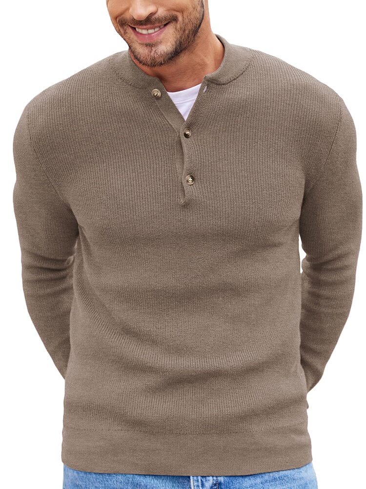 Classic Henley Collar Knit Sweater (US Only) Sweater coofandy Coffee S 