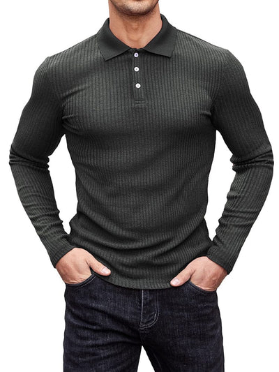 Stretchy Slim Fit Knit Polo Shirt (US Only) Polos coofandy Charcoal Grey S 