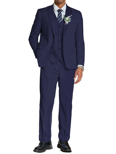 3-Piece Cotton Linen Suit Set (US Only) Suit Set coofandy Navy Blue S 