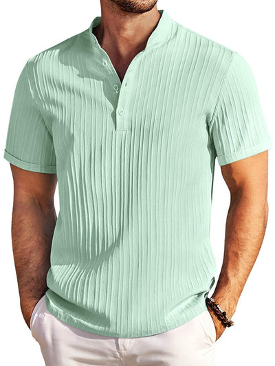 Casual Textured Henley T-Shirt (US Only) Shirts & Polos coofandy Light Green S 