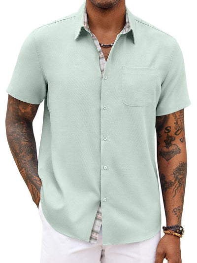 Casual Plaid Splicing Shirt (US Only) Shirts coofandy Light Green S 
