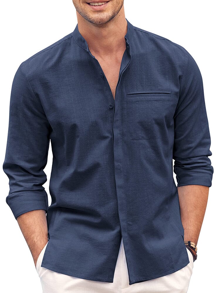 Classic fit Long Sleeve Cotton Shirt (US Only) Shirts coofandy Navy Blue S 