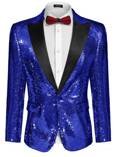 Men's Shiny Sequins Suit Jacket (US Only) Blazer coofandy Navy Blue XS 