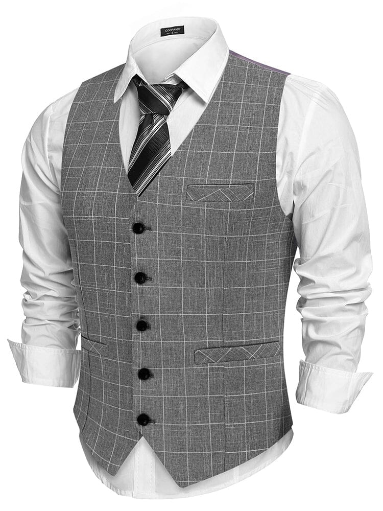 Formal Slim Fit Suit Vest (US Only) Vest coofandy Dark Grey Plaid S 