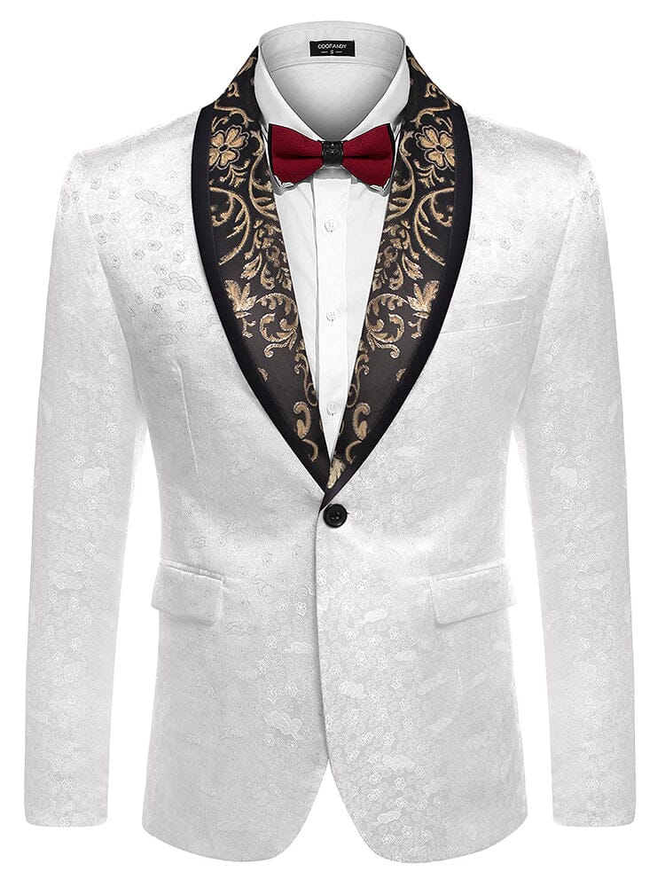 Luxury Floral Tuxedo Embroidered Blazer (US Only) Blazer coofandy White S 