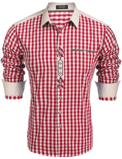 Urban Casual Plaid Shirt Shirts coofandy Wine Red S 