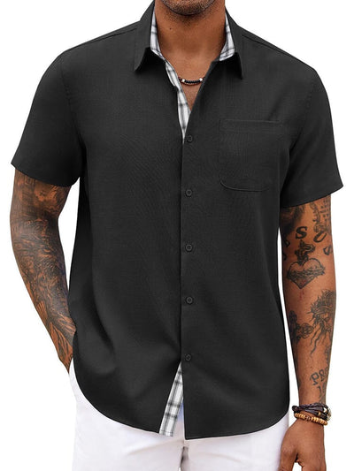 Casual Plaid Splicing Shirt (US Only) Shirts coofandy Black S 