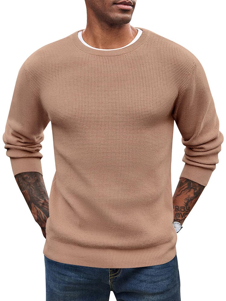 Classic Waffle Knitted Pullover Sweater (US Only) Sweater coofandy Camel S 