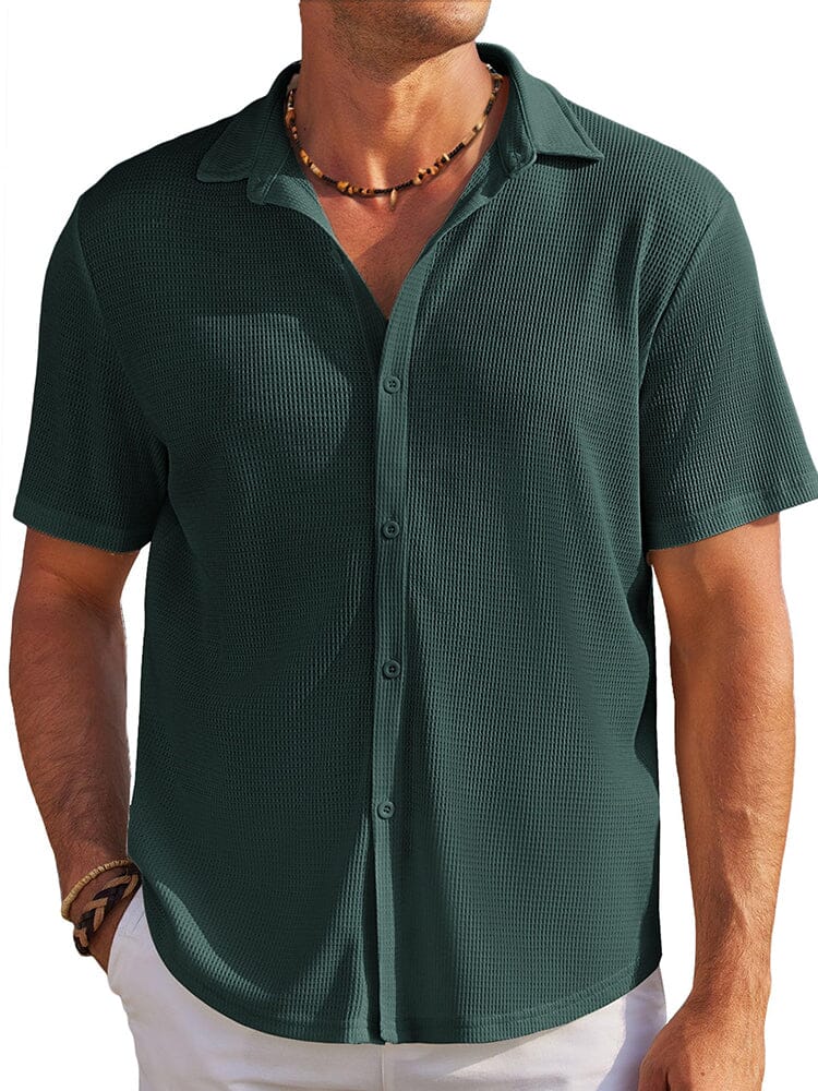 Casual Waffle Knit Button Down Shirt (US Only) Shirts & Polos coofandy Dark Green S 