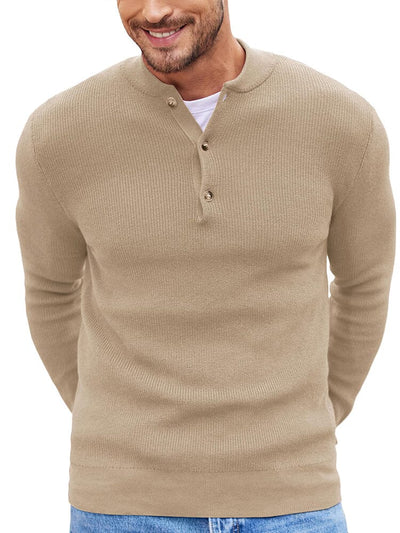 Classic Henley Collar Knit Sweater (US Only) Sweater coofandy Khaki S 