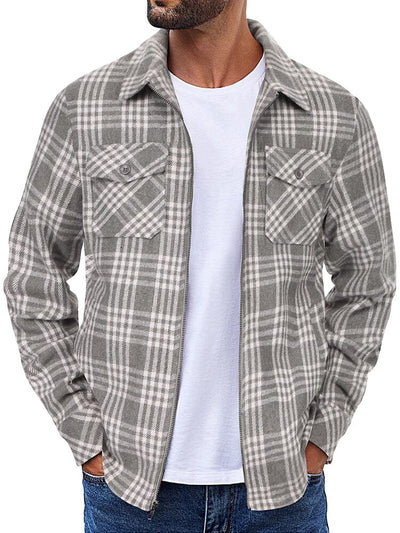 Casual Flannel Plaid Shirt Jacket (US Only) Jackets coofandy Light Grey S 