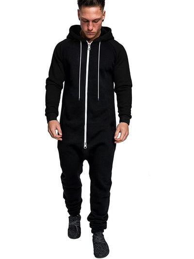 Casual Full Zip Hooded Jumpsuit (US Only) Jumpsuit coofandy Solid Black S 