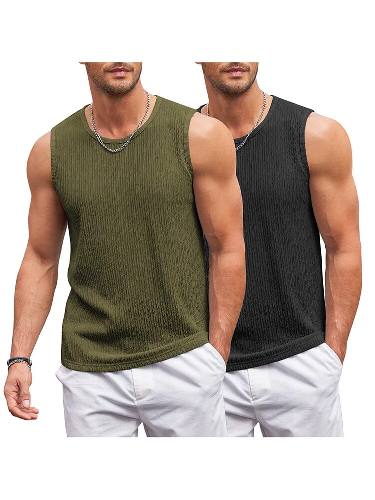 Jacquard Knit 2 Packs Tank Top (US Only) Tank Tops coofandy Black/Army Green S 