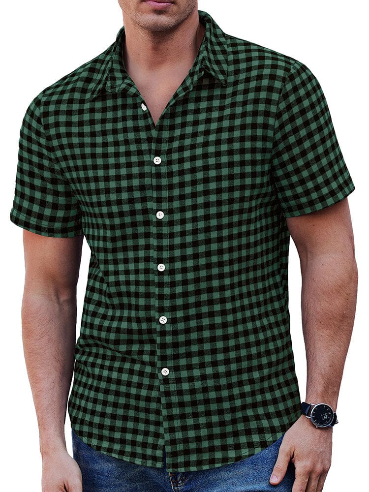 Classic Short Sleeve Checkered Shirt Shirts coofandy Green/Black S 