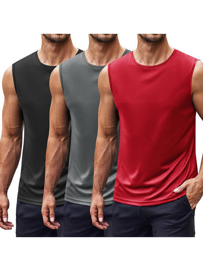 Athletic Quick-Dry 3-Pack Tank Top (US Only) Tank Tops coofandy Black/Dark Grey/Red S 