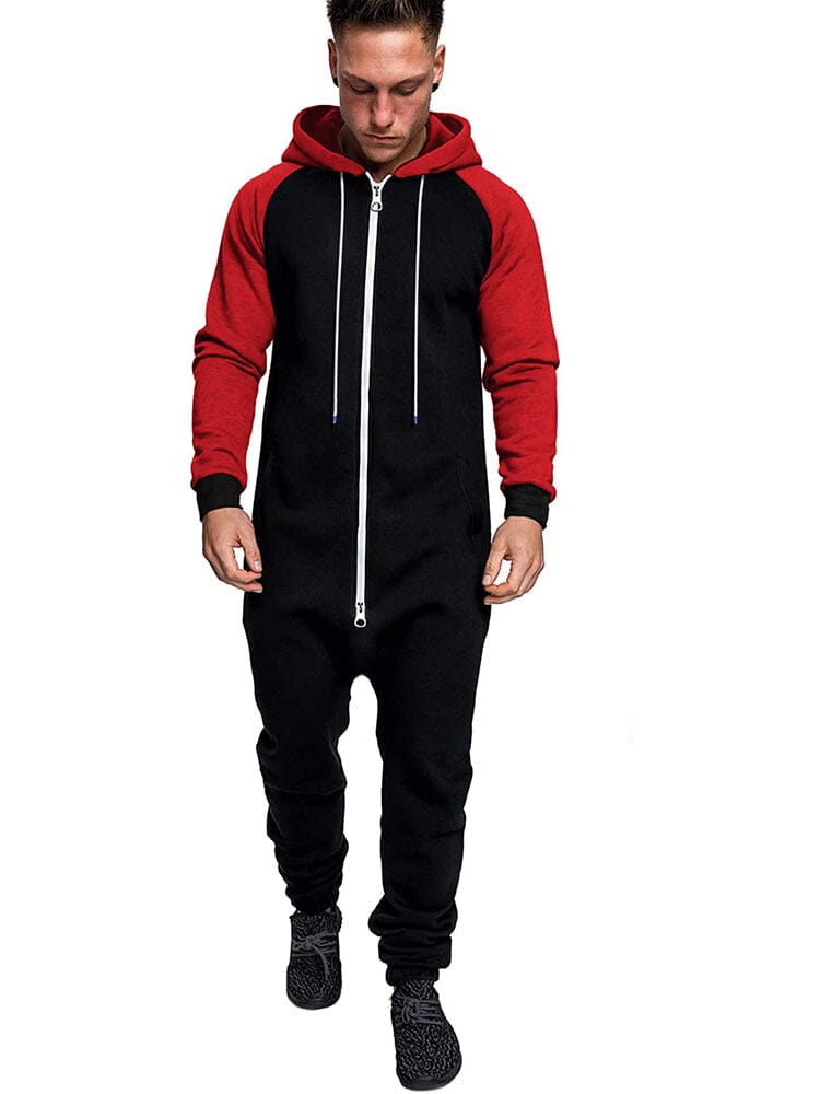 Casual Full Zip Hooded Jumpsuit (US Only) Jumpsuit coofandy Black/Red S 