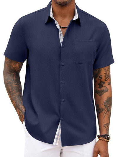 Casual Plaid Splicing Shirt (US Only) Shirts coofandy Navy Blue S 