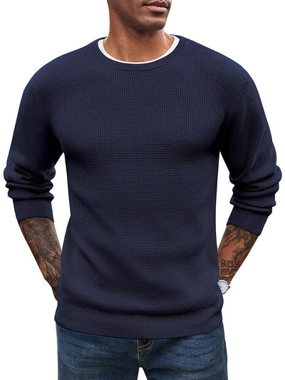 Classic Waffle Knitted Pullover Sweater (US Only) Sweater coofandy Navy Blue S 