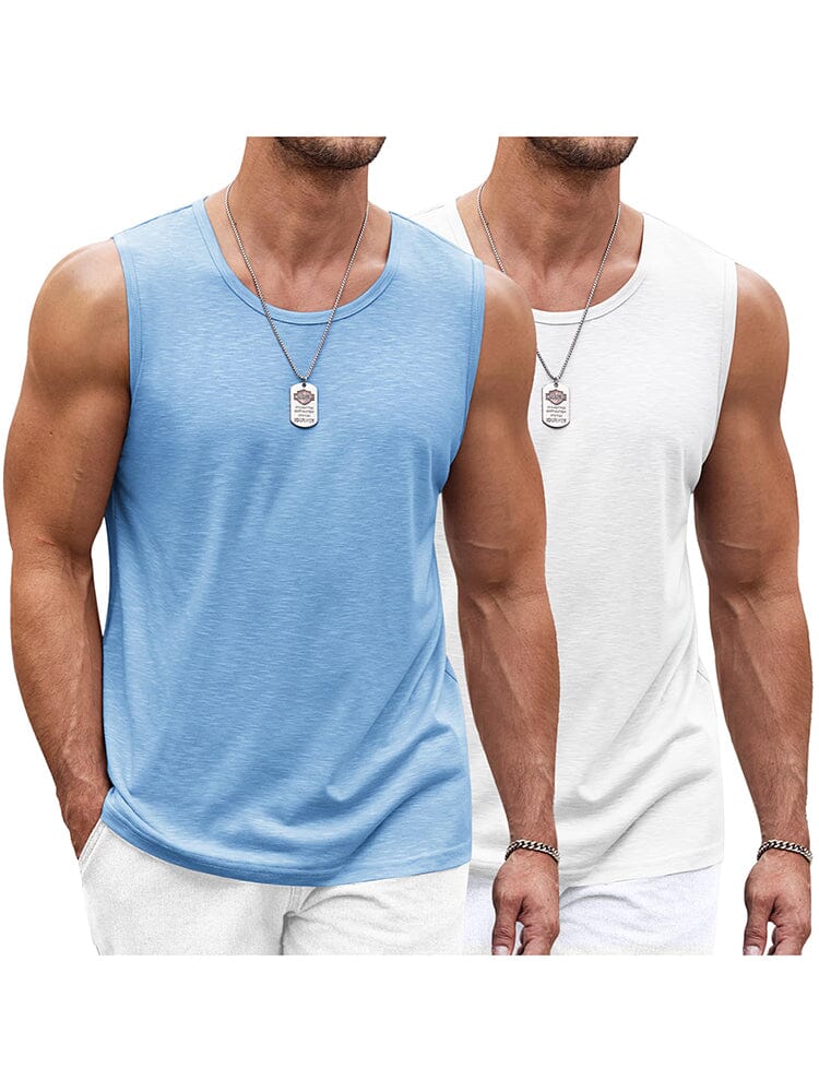 Classic 2-Pack Workout Tank Top (US Only) Tank Tops coofandy White/Light Blue S 