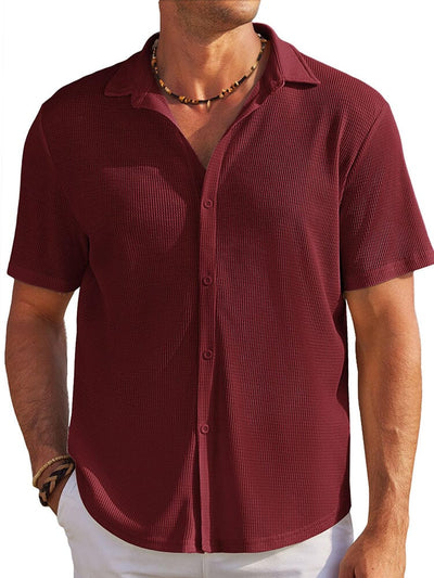 Casual Waffle Knit Button Down Shirt (US Only) Shirts & Polos coofandy Wine Red S 