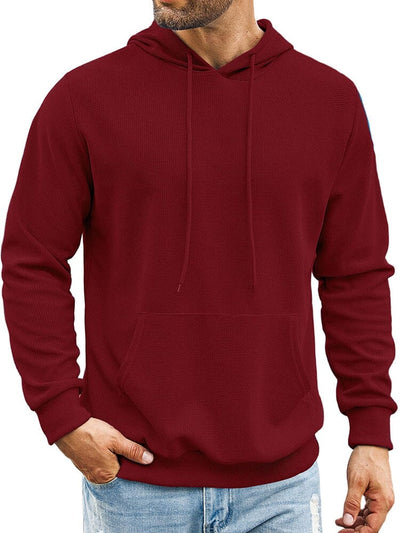 Classic Leisure Waffle Knit Hoodie (US Only) Hoodies coofandy Wine Red S 