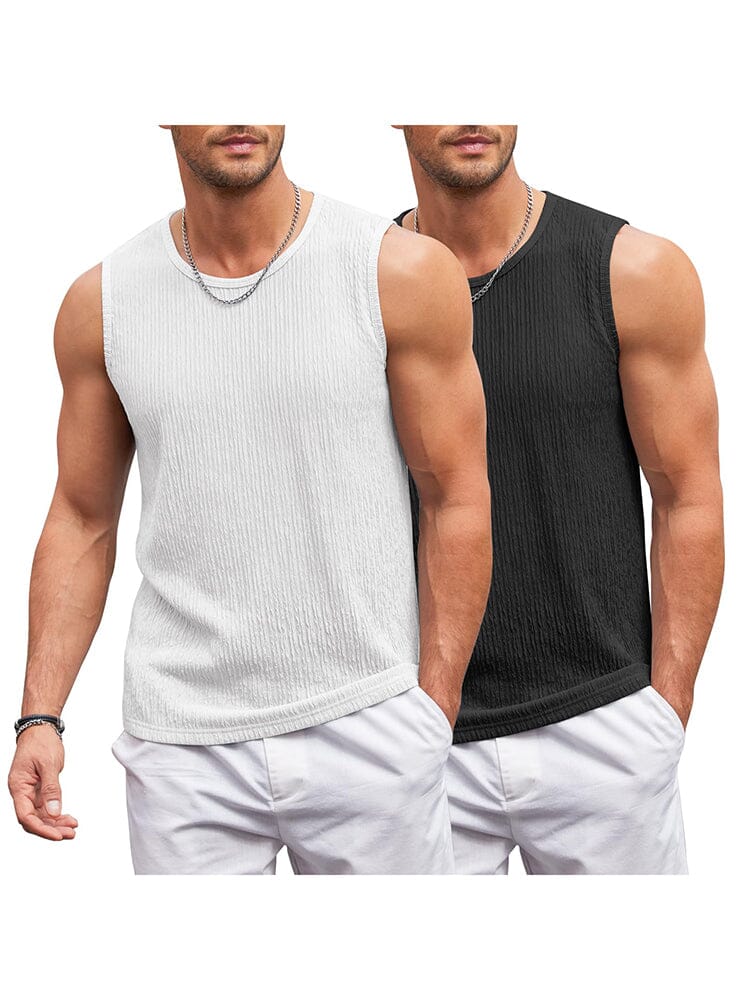 Jacquard Knit 2 Packs Tank Top (US Only) Tank Tops coofandy Black/White S 