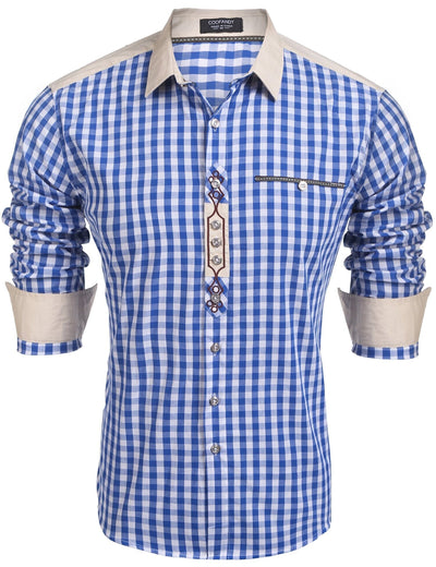 Urban Casual Plaid Shirt Shirts coofandy Blue-45 S 