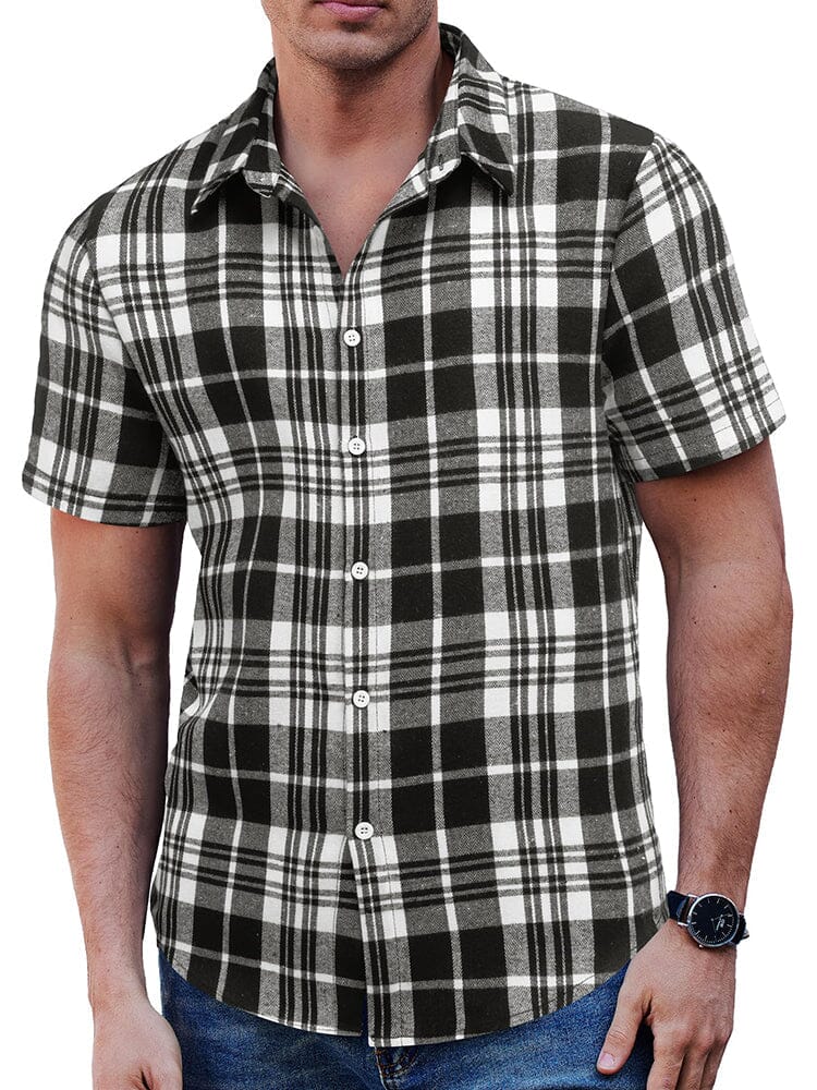 Classic Short Sleeve Checkered Shirt Shirts coofandy Black/White S 