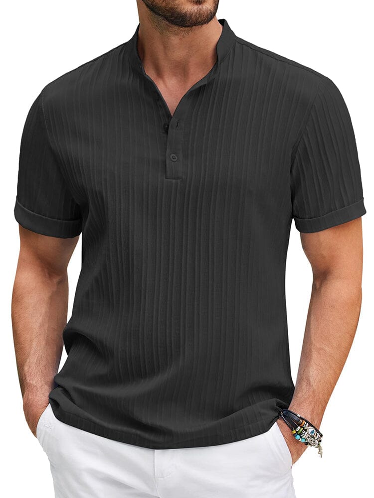 Casual Textured Henley T-Shirt (US Only) Shirts & Polos coofandy Black S 
