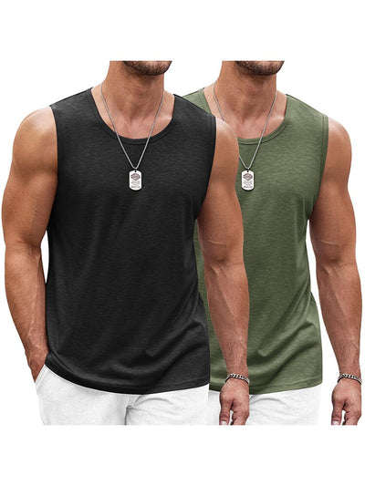Classic 2-Pack Workout Tank Top (US Only) Tank Tops coofandy Black/Army Green S 