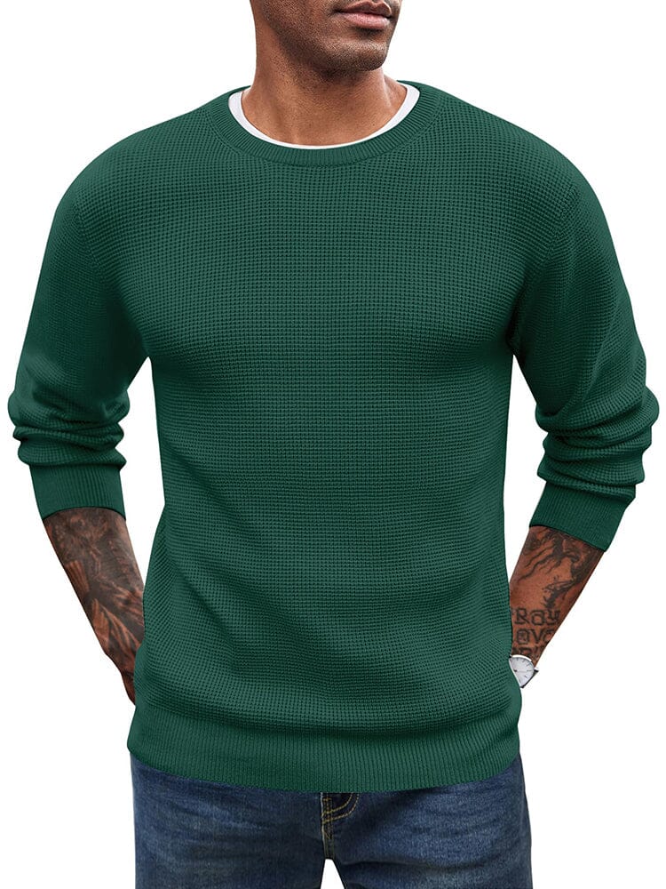 Classic Waffle Knitted Pullover Sweater (US Only) Sweater coofandy Green S 