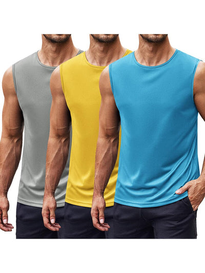 Athletic Quick-Dry 3-Pack Tank Top (US Only) Tank Tops coofandy Light Grey/Yellow/Light Blue S 