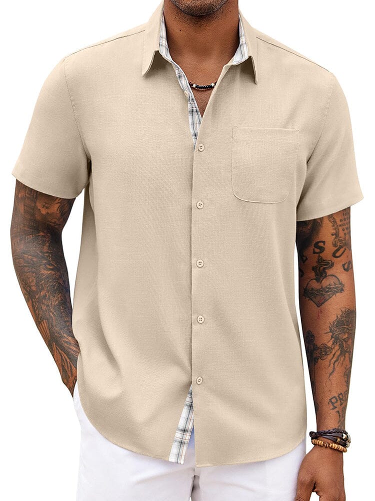 Casual Plaid Splicing Shirt (US Only) Shirts coofandy Light Khaki S 