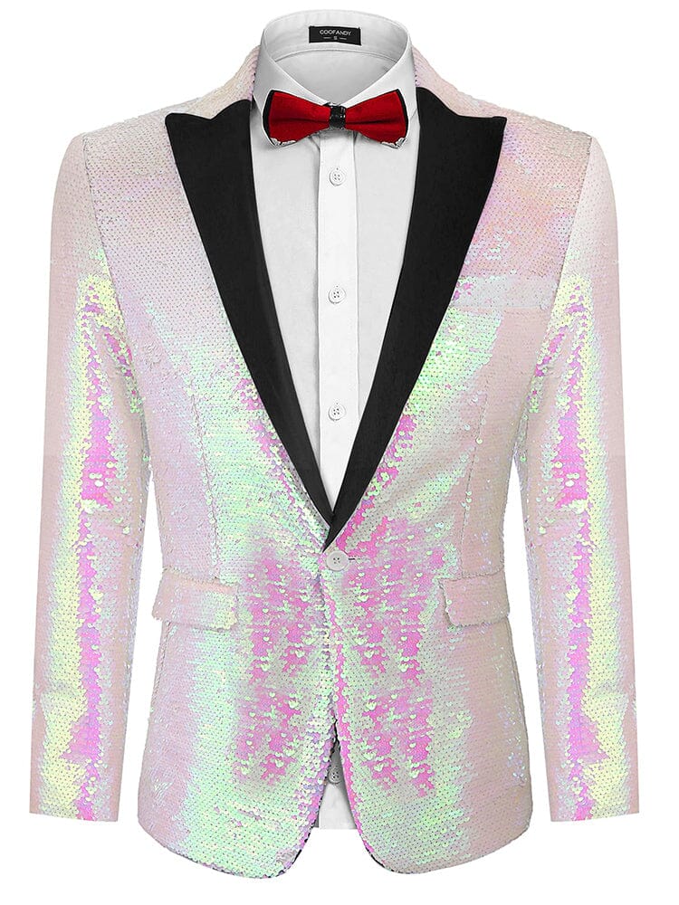 Men's Shiny Sequins Suit Jacket (US Only) Blazer coofandy Pink XS 