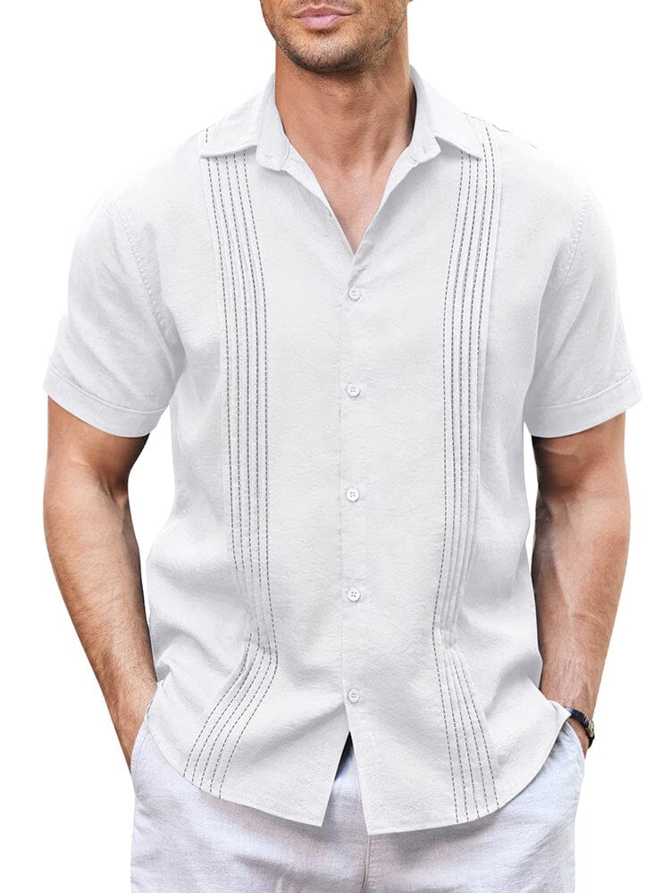 Casual Linen Blend Guayabera Shirt (US Only) Shirts coofandy White S 