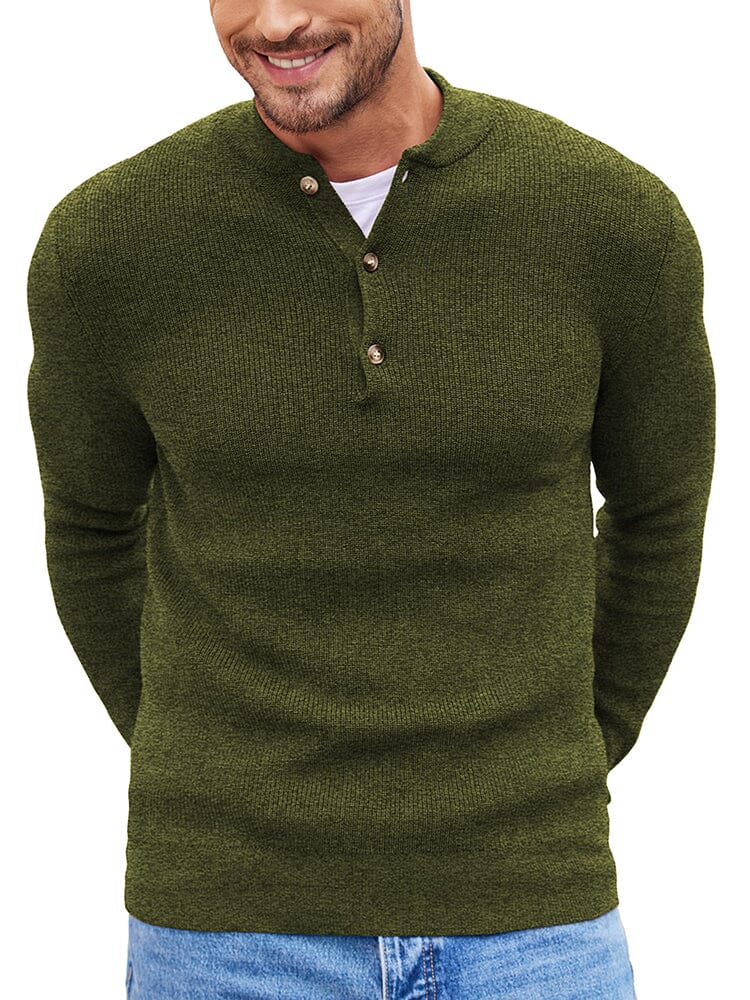 Classic Henley Collar Knit Sweater (US Only) Sweater coofandy Army Green S 