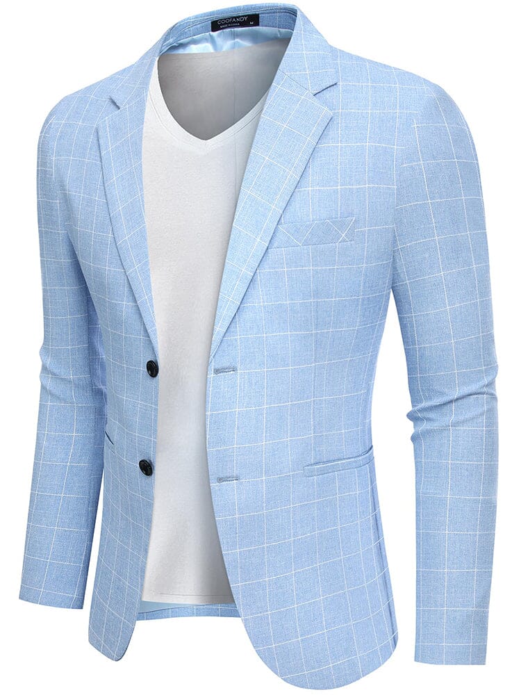 Classic Two Button Suit Jacket (US Only) Blazer coofandy Clear Blue Plaid S 