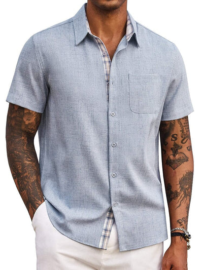Casual Plaid Splicing Shirt (US Only) Shirts coofandy Light Denim Blue S 