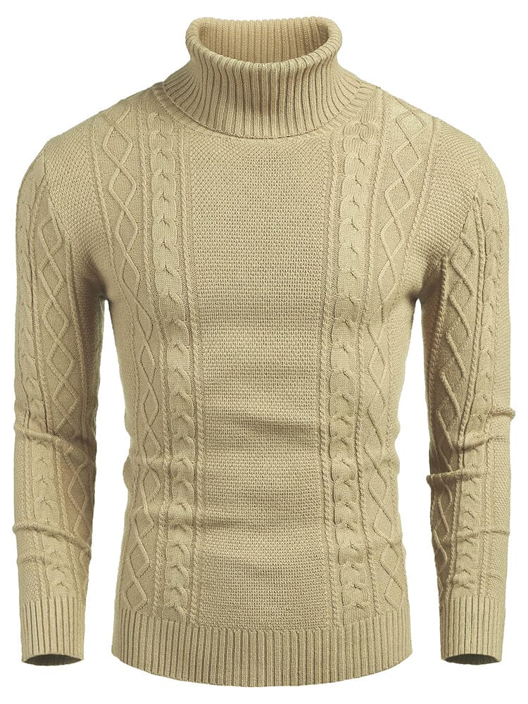 Classic Slim Fit Turtleneck Sweater (US Only) Sweaters coofandy Light Khaki S 