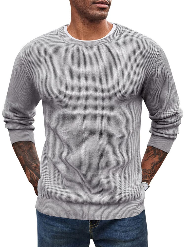 Classic Waffle Knitted Pullover Sweater (US Only) Sweater coofandy Light Grey S 