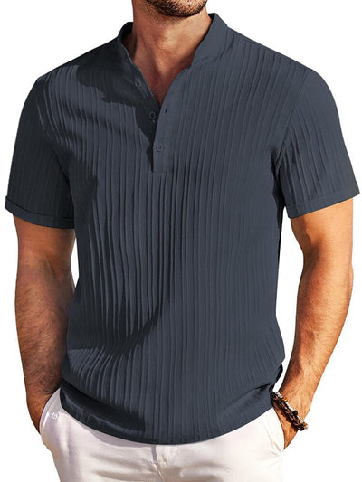 Casual Textured Henley T-Shirt (US Only) Shirts & Polos coofandy Navy Blue S 