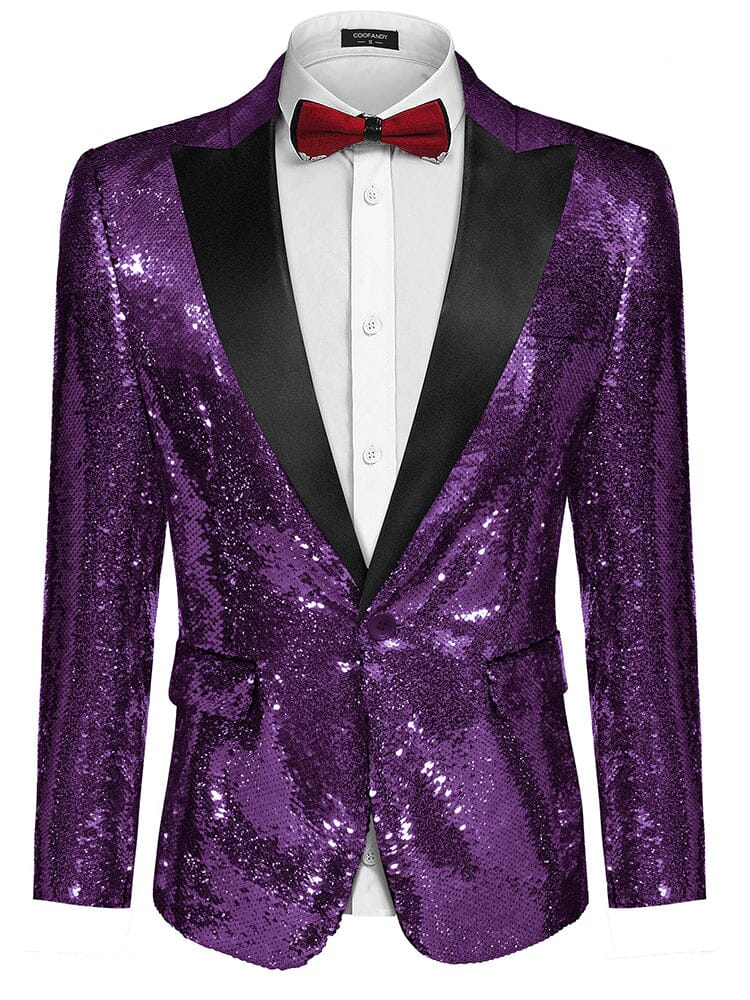 Men's Shiny Sequins Suit Jacket (US Only) Blazer coofandy Purple XS 