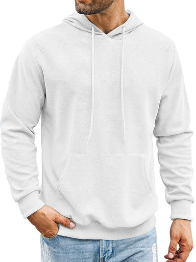 Classic Leisure Waffle Knit Hoodie (US Only) Hoodies coofandy White S 