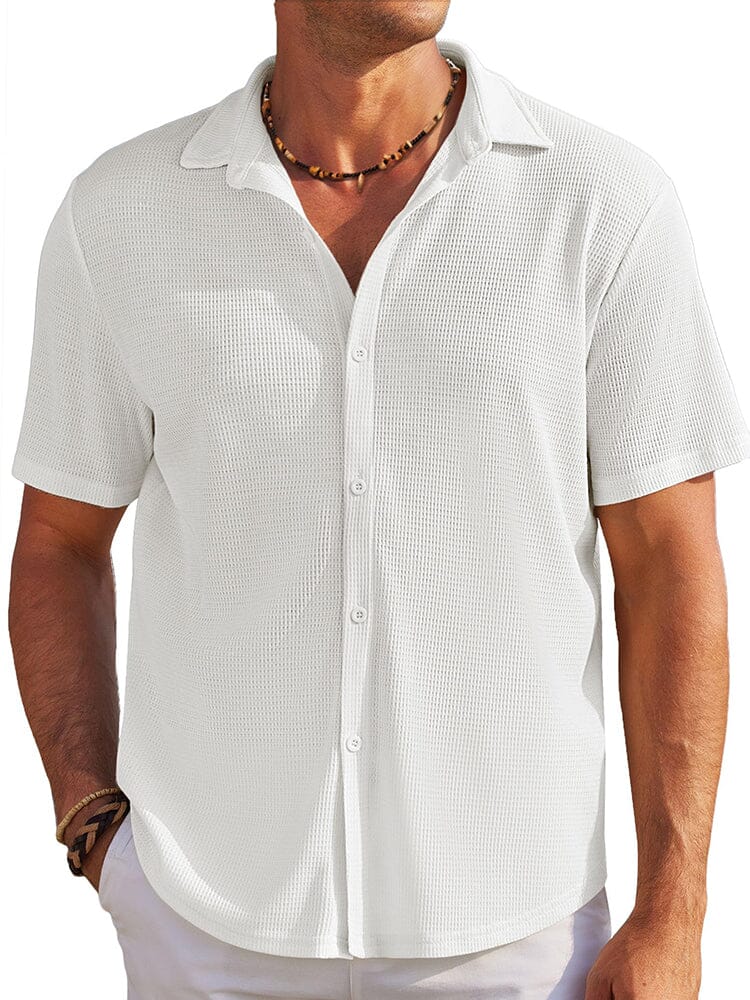 Casual Waffle Knit Button Down Shirt (US Only) Shirts & Polos coofandy White S 