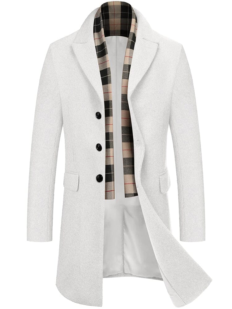 Wool Blend Coat with Detachable Plaid Scarf (US Only) Coat COOFANDY Store White S 