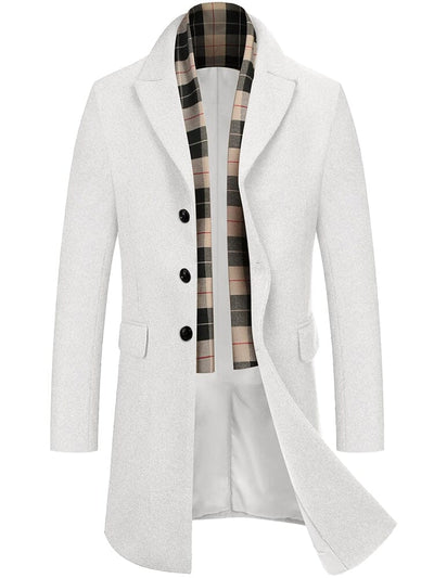 Wool Blend Coat with Detachable Plaid Scarf (US Only) Coat COOFANDY Store White S 